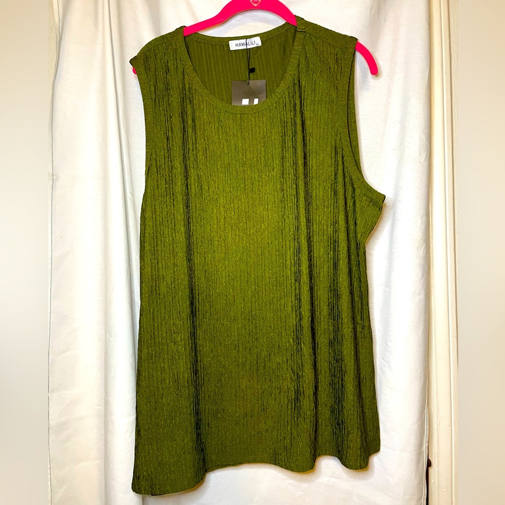 NWT Chartreuse Dark Olive Green Ribbed Sleeveless Scoop Neck Tank Top Size XL